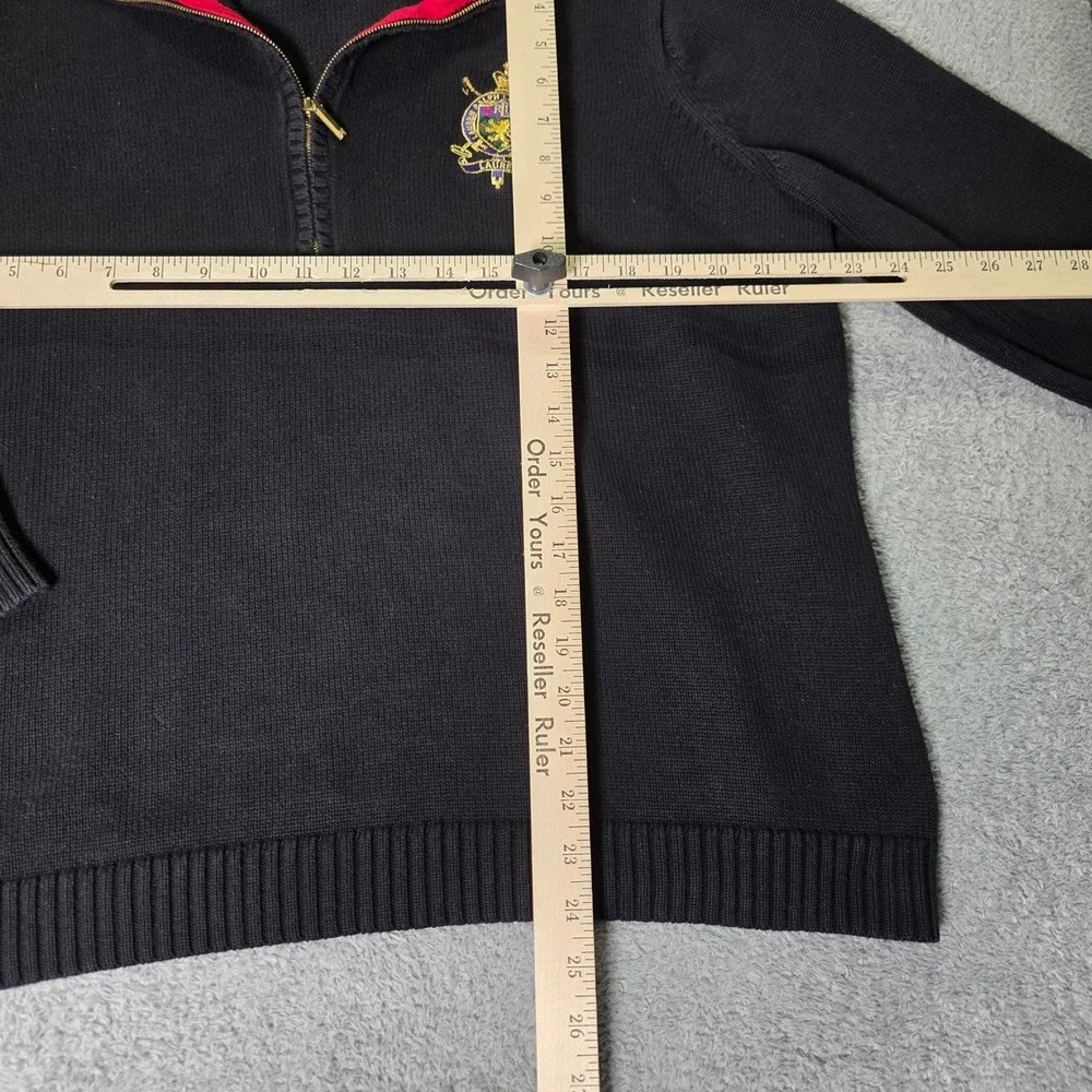 Lauren Ralph Lauren Womens 2X Sweater Navy Blue Quarter Zip Crest Cotton Knit